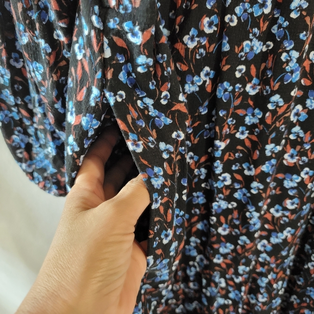 Terra Sky Women's Plus Size Peasant Dress 2X Blue Floral Long Sleeve Pocket Fall - Picture 9 of 13